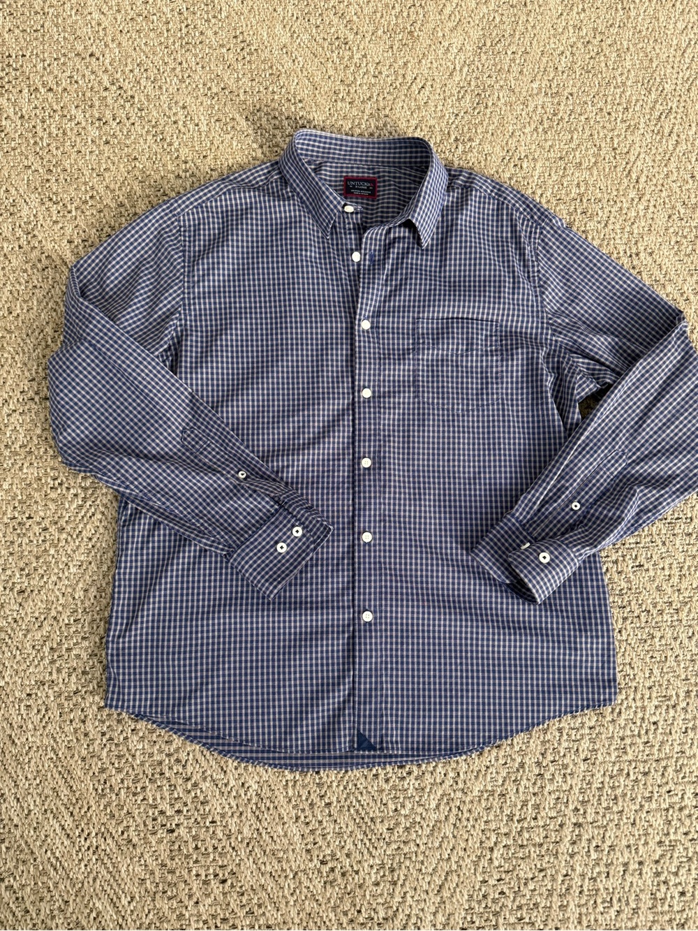 UNTUCKit Navy and White Check Button-Down Shirt